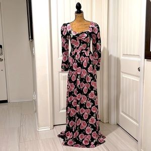 Glamazon long sleeve puff shoulder floral maxi dress